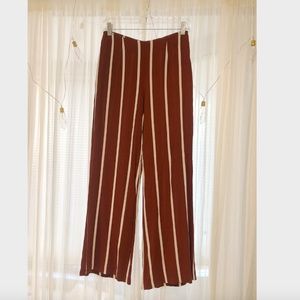 Rust Stripe Loose Straight Leg Wide Ankle Pants